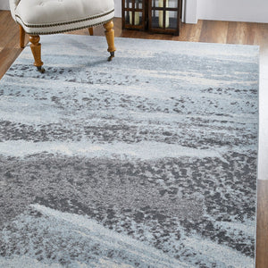 HomeRoots 3' Blue and Gray Abstract Area Rug - Contemporary Design, Stain-Resistant, Perfect for Active Homes 3' X 5' 475262