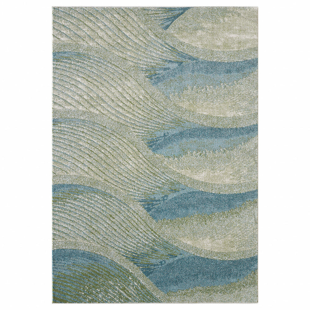 Homeroots 5' X 8' Blue And Beige Abstract Waves Area Rug  Polypropylene 475268