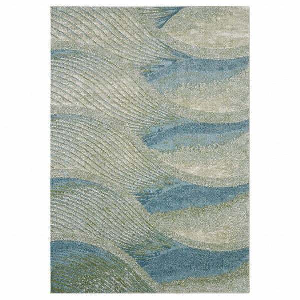 Homeroots 5' X 8' Blue And Beige Abstract Waves Area Rug  Polypropylene 475268