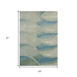 HomeRoots 5' Abstract Area Rug in Beige, Blue & Sage - Modern, Durable Design for Living Rooms & High Traffic Areas 5' X 8' 475268