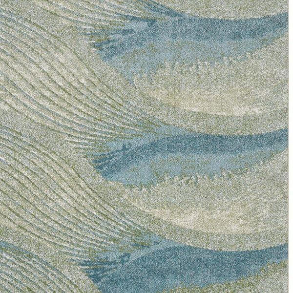 HomeRoots 5' Abstract Area Rug in Beige, Blue & Sage - Modern, Durable Design for Living Rooms & High Traffic Areas 5' X 8' 475268