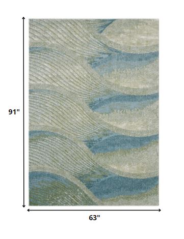Homeroots 5' X 8' Blue And Beige Abstract Waves Area Rug  Polypropylene 475268