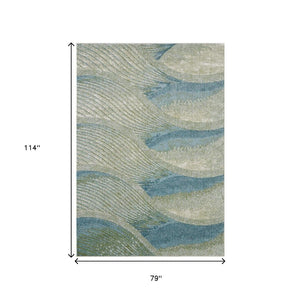 HomeRoots 5' Abstract Area Rug in Beige, Blue & Sage - Modern, Durable Design for Living Rooms & High Traffic Areas 7' X 10' 475269