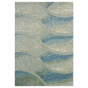 HomeRoots 5' Abstract Area Rug in Beige, Blue & Sage - Modern, Durable Design for Living Rooms & High Traffic Areas 8' X 11' 475270