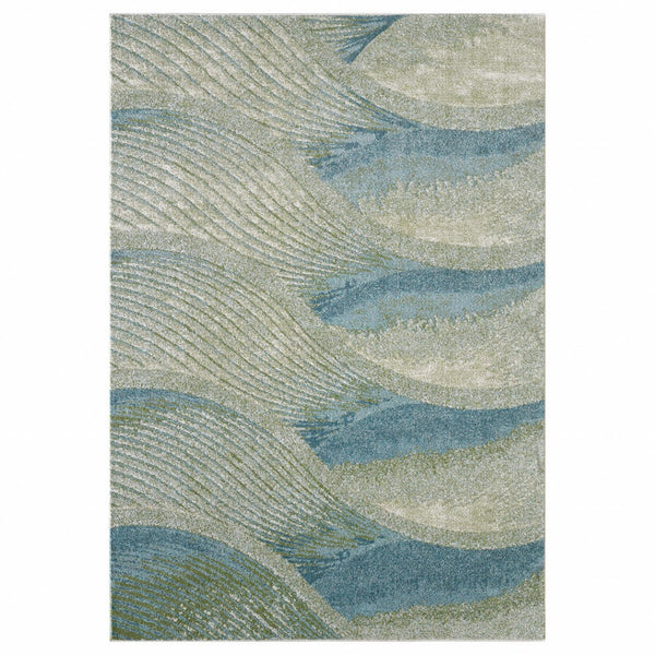 HomeRoots 5' Abstract Area Rug in Beige, Blue & Sage - Modern, Durable Design for Living Rooms & High Traffic Areas 8' X 11' 475270