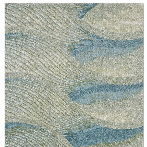 HomeRoots 5' Abstract Area Rug in Beige, Blue & Sage - Modern, Durable Design for Living Rooms & High Traffic Areas 8' X 11' 475270