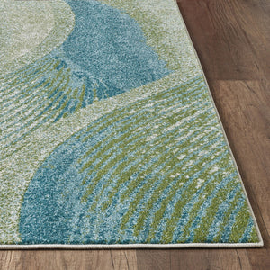 HomeRoots 5' Abstract Area Rug in Beige, Blue & Sage - Modern, Durable Design for Living Rooms & High Traffic Areas 8' X 11' 475270
