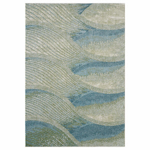 Homeroots 10' X 13' Blue Beige Abstract Waves Modern Area Rug  Polypropylene 475271