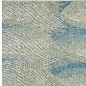 Homeroots 10' X 13' Blue Beige Abstract Waves Modern Area Rug  Polypropylene 475271