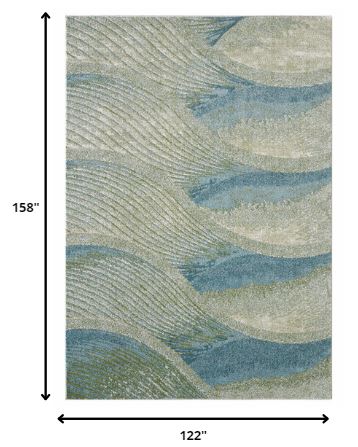 Homeroots 10' X 13' Blue Beige Abstract Waves Modern Area Rug  Polypropylene 475271
