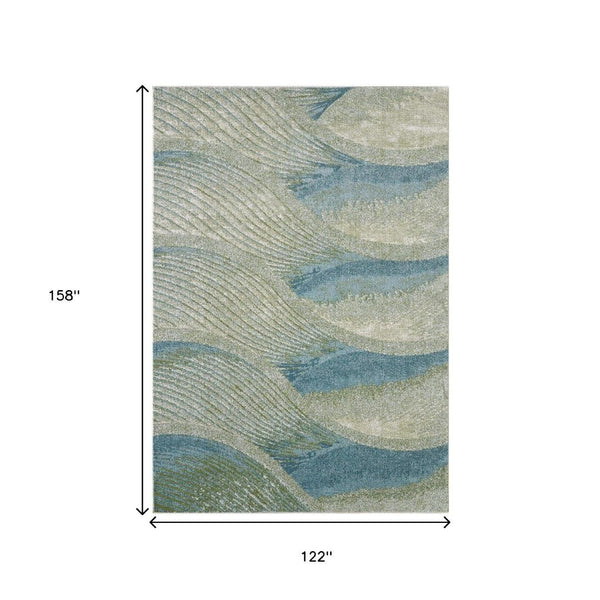 HomeRoots 10' Modern Abstract Area Rug in Beige, Blue & Sage - Durable, Stain-Resistant Design for Any Space 10' X 13' 475271