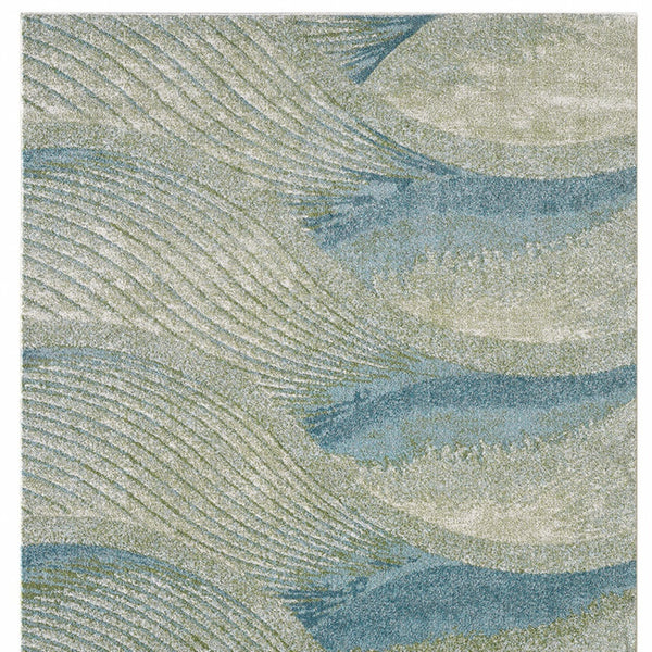 Homeroots 10' X 13' Blue Beige Abstract Waves Modern Area Rug  Polypropylene 475271