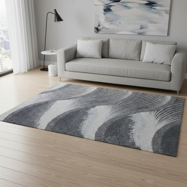 HomeRoots 5' Blue and Gray Abstract Area Rug - Stylish, Durable, Stain-Resistant for Modern Living Spaces 5' X 8' 475273