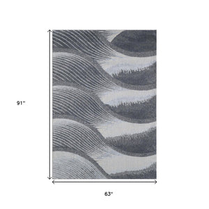HomeRoots 5' Blue and Gray Abstract Area Rug - Stylish, Durable, Stain-Resistant for Modern Living Spaces 5' X 8' 475273