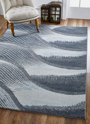 HomeRoots 5' Blue and Gray Abstract Area Rug - Stylish, Durable, Stain-Resistant for Modern Living Spaces 5' X 8' 475273
