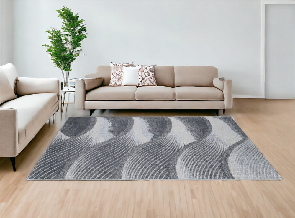 Homeroots 10' X 13' Gray Blue Abstract Waves Modern Area Rug  Polypropylene 475276