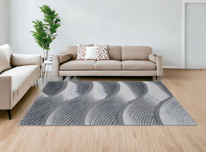 Homeroots 10' X 13' Gray Blue Abstract Waves Modern Area Rug  Polypropylene 475276