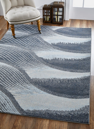Homeroots 10' X 13' Gray Blue Abstract Waves Modern Area Rug  Polypropylene 475276