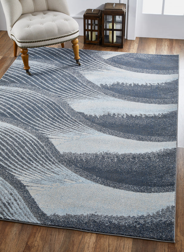 Homeroots 10' X 13' Gray Blue Abstract Waves Modern Area Rug  Polypropylene 475276