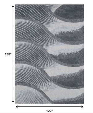 Homeroots 10' X 13' Gray Blue Abstract Waves Modern Area Rug  Polypropylene 475276