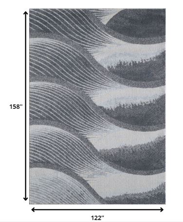 Homeroots 10' X 13' Gray Blue Abstract Waves Modern Area Rug  Polypropylene 475276