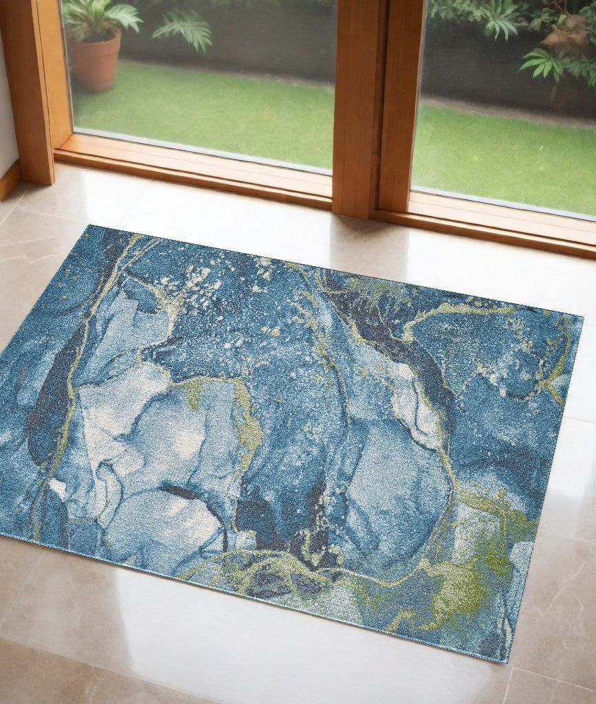 Homeroots 3' X 5' Teal Blue Abstract Area Rug  Polypropylene 475277