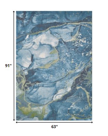 Homeroots 5' X 8' Teal Blue Abstract Area Rug  Polypropylene 475278