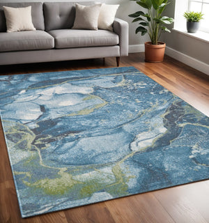 HomeRoots 5' Contemporary Teal Blue Green and Ivory Abstract Area Rug for Modern Living Spaces and Comfort 5' X 8' 475278