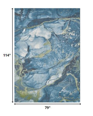 Homeroots 7' X 10' Teal Blue Abstract Area Rug  Polypropylene 475279