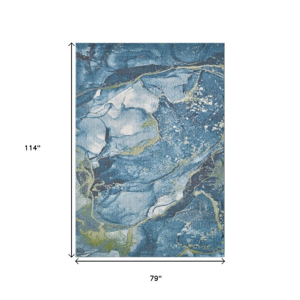 HomeRoots 5' Contemporary Teal Blue Green and Ivory Abstract Area Rug for Modern Living Spaces and Comfort 7' X 10' 475279