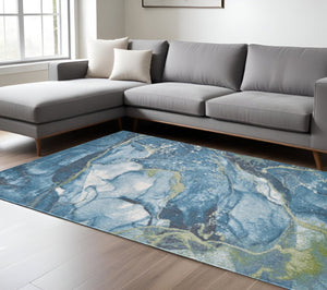 HomeRoots 5' Contemporary Teal Blue Green and Ivory Abstract Area Rug for Modern Living Spaces and Comfort 7' X 10' 475279