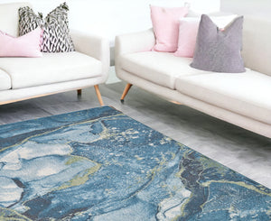 Homeroots 7' X 10' Teal Blue Abstract Area Rug  Polypropylene 475279