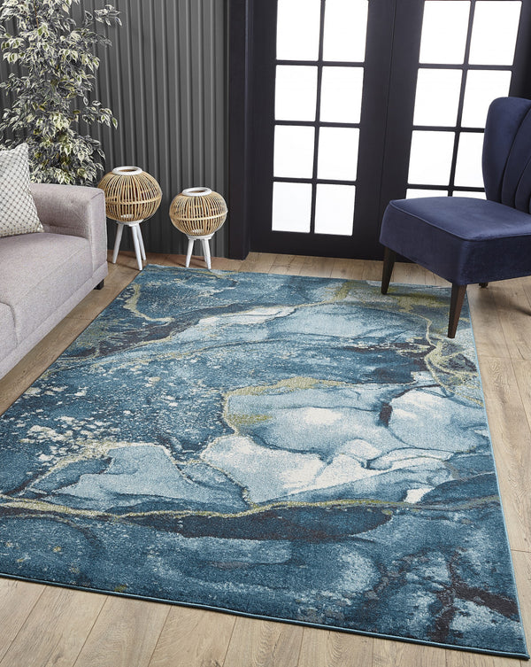 Homeroots 8' X 11' Teal Blue Abstract Area Rug  Polypropylene 475280