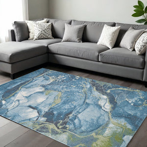 HomeRoots 10' Abstract Area Rug in Teal, Blue, Green & Ivory - Stylish, Durable Design for Modern Spaces 10' X 13' 475281