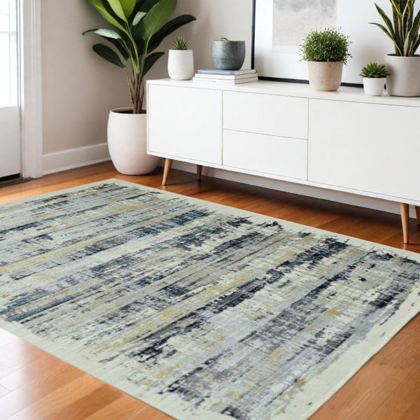 HomeRoots 4' Blue and Gray Abstract Area Rug – Contemporary Design for High-Traffic Spaces, Durable & Stylish 4' X 6' 475283