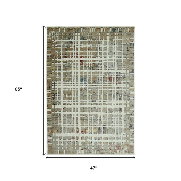 HomeRoots 4' Elegant Ivory Red and Blue Abstract Area Rug - Contemporary Design for Stylish Comfort and Durability 4' X 6' 475289