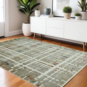 HomeRoots 4' Elegant Ivory Red and Blue Abstract Area Rug - Contemporary Design for Stylish Comfort and Durability 4' X 6' 475289