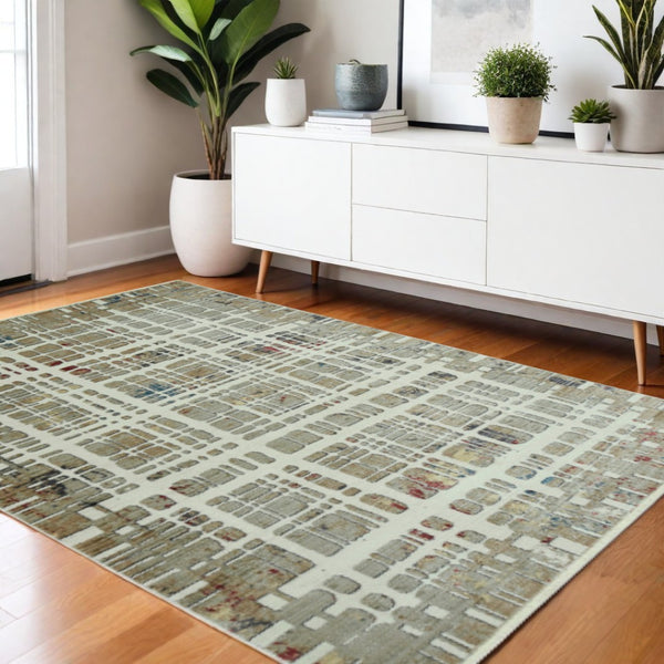 HomeRoots 4' Elegant Ivory Red and Blue Abstract Area Rug - Contemporary Design for Stylish Comfort and Durability 4' X 6' 475289