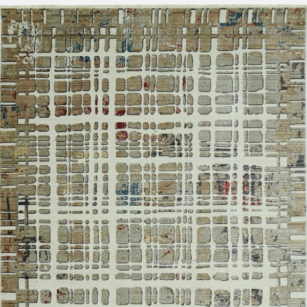 HomeRoots 4' Elegant Ivory Red and Blue Abstract Area Rug - Contemporary Design for Stylish Comfort and Durability 5' X 8' 475290