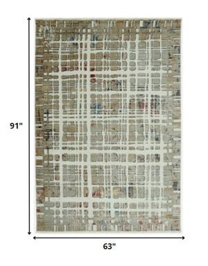 Homeroots 5' X 8' Ivory Abstract Area Rug  Polyester 475290