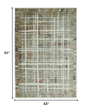 Homeroots 5' X 8' Ivory Abstract Area Rug  Polyester 475290