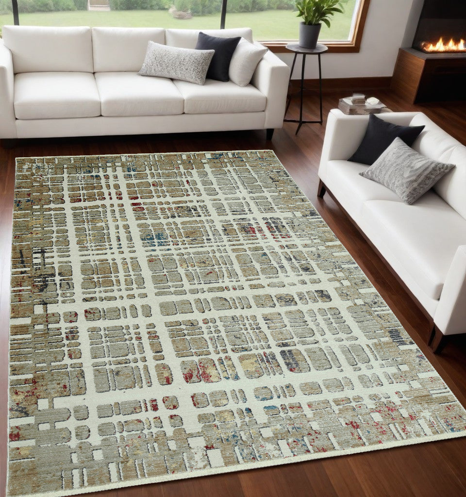 Homeroots 5' X 8' Ivory Abstract Area Rug  Polyester 475290