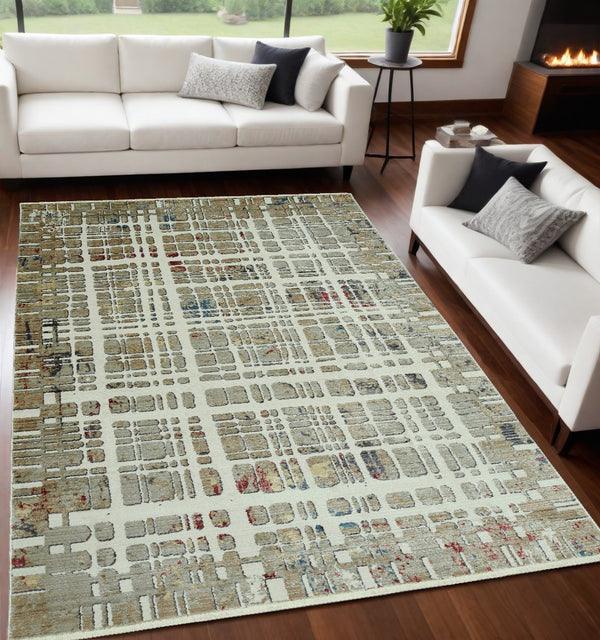 Homeroots 5' X 8' Ivory Abstract Area Rug  Polyester 475290