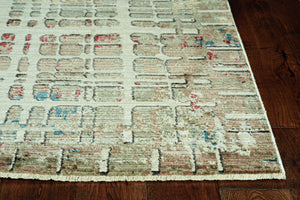 HomeRoots 8' Abstract Ivory, Red and Blue Rug - Modern Durable Design for Living Rooms and High-Traffic Areas 8' Round 475293