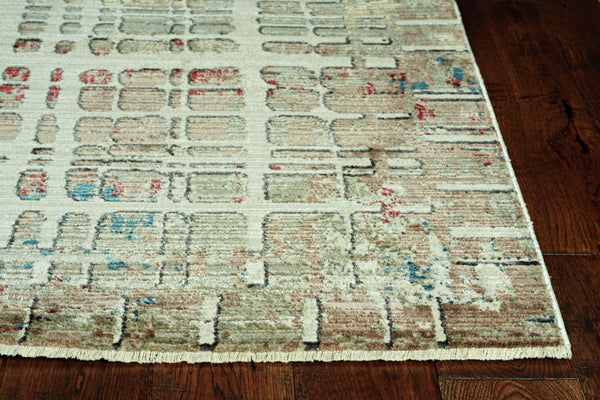 HomeRoots 8' Abstract Ivory, Red and Blue Rug - Modern Durable Design for Living Rooms and High-Traffic Areas 8' Round 475293