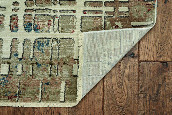 HomeRoots 8' Abstract Ivory, Red and Blue Rug - Modern Durable Design for Living Rooms and High-Traffic Areas 8' Round 475293