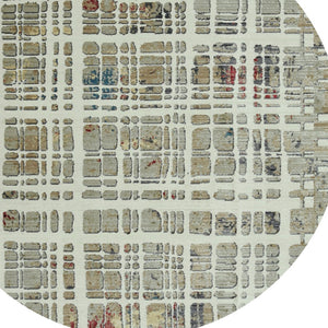 HomeRoots 8' Abstract Ivory, Red and Blue Rug - Modern Durable Design for Living Rooms and High-Traffic Areas 8' Round 475293
