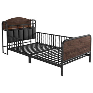 English Elm Twin Solid Wood Platform Bed with Guardrail for Kids, Low-Profile Sturdy Pine Frame, Safe Sleep Solution Black 43.7 L x 16.93 W x 9.65 H W2593P337436