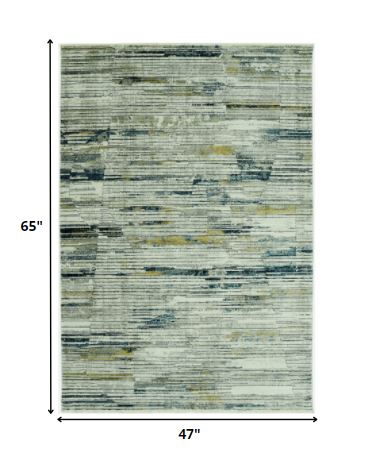 Homeroots 4' X 6' Ivory And Blue Abstract Area Rug  Polyester 475301
