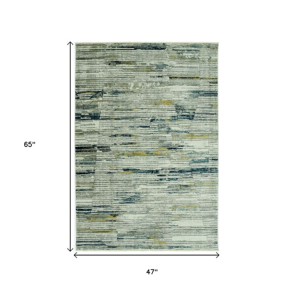 HomeRoots 4' Ivory and Blue Abstract Area Rug - Modern Polyester Design for Stylish Comfort in Any Room 4' X 6' 475301